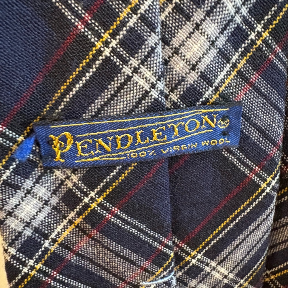 Pendleton Navy and Yellow Plaid Tie 100% wool - Picture 3 of 4